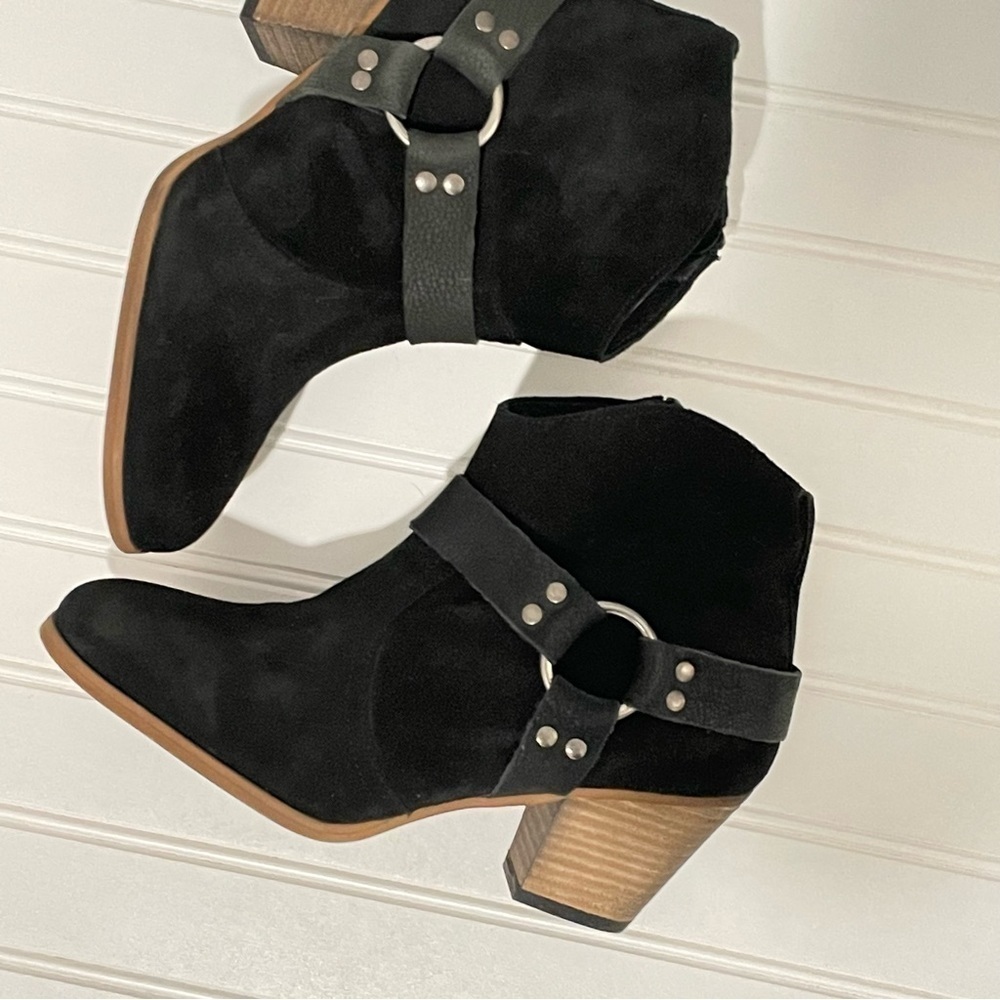 Firth Black suede ankle harness strap booties 625 - Picture 6 of 11